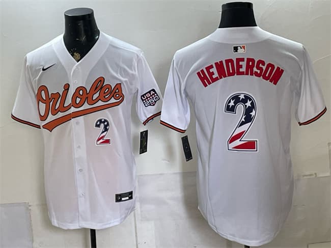 Baltimore Orioles #2 Gunnar Henderson White USA 250 Fourth of July Home Stitched Baseball Jersey