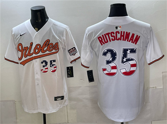 Baltimore Orioles #35 Adley Rutschman White USA 250 Fourth of July Home Stitched Baseball Jersey