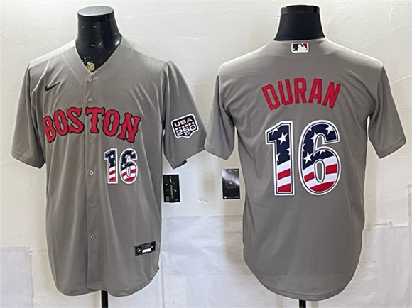 Boston Red Sox #16 Jarren Duran Gray 2026 USA 250 Fourth of July Home Stitched Baseball Jersey