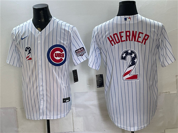 Chicago Cubs #2 Nico Hoerner White 2026 USA 250 Fourth of July Home Stadium Stitched Baseball Jersey Chicago Cubs #2 Nico Hoerner White 2026 USA 250 Fourth of July Home Stadium Stitched Baseball Jersey
