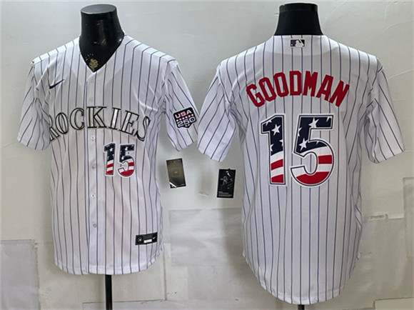 Colorado Rockies #15 Hunter Goodman White 2026 USA 250 Fourth of July Home Stitched Baseball Jersey