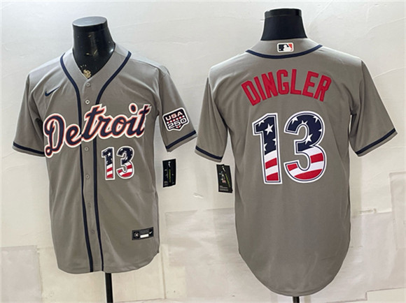 Detroit Tigers #13 Dillon Dingler Gray 2026 USA 250 Fourth of July Stitched Baseball Jersey