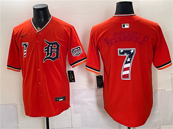 Detroit Tigers #7 Kevin McGonigle Orange 2026 USA 250 Fourth of July Stitched Baseball Jersey