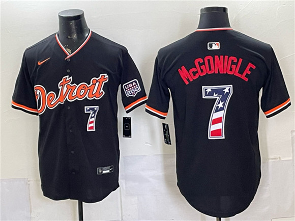 Detroit Tigers #7 Kevin McGonigle Black 2026 USA 250 Fourth of July Stitched Baseball Jersey