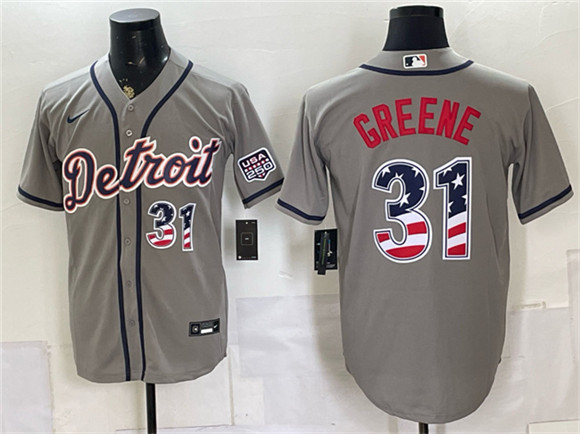 Detroit Tigers #31 Riley Greene Gray 2026 USA 250 Fourth of July Stitched Baseball Jersey