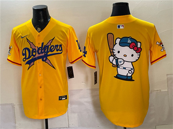 Los Angeles Dodgers x One Piece Team Big Logo Yellow Vapor Premier Limited Stitched Baseball Jersey