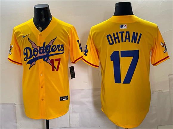 Los Angeles Dodgers x One Piece #17 Shohei Ohtani Yellow Vapor Premier Limited Stitched Baseball Jersey