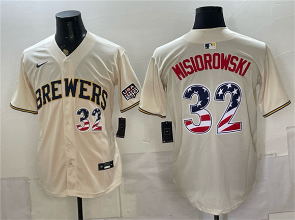 Milwaukee Brewers #32 Jacob Misiorowski Cream 2026 USA 250 Fourth of July Home Stadium Stitched Baseball Jersey