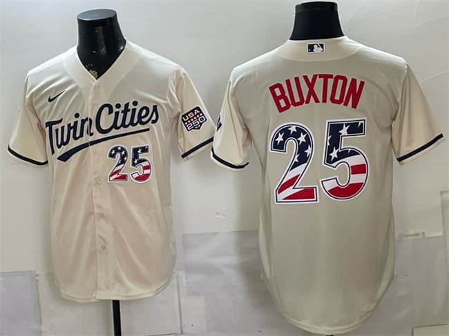 Minnesota Twins #25 Byron Buxton Cream 2026 USA 250 Fourth of July Stitched Baseball Jersey
