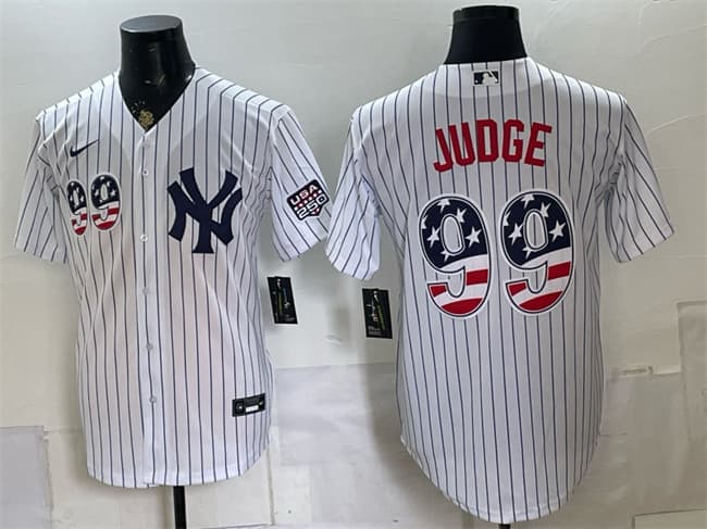 New York Yankees #99 Aaron Judge White USA 250 Fourth of July Home Stadium Stitched Baseball Jersey New York Yankees #99 Aaron Judge White USA 250 Fourth of July Home Stadium Stitched Baseball Jersey