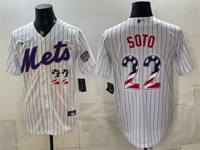 New York Mets #22 Juan Soto White USA 250 Fourth of July Home Stitched Baseball Jersey