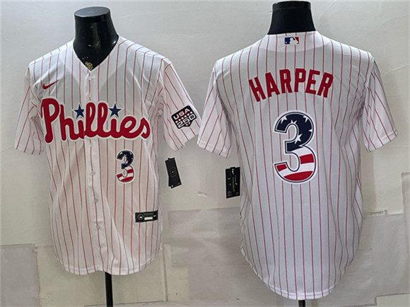Philadelphia Phillies #3 Bryce Harper White USA 250 Fourth of July Home Stitched Baseball Jersey