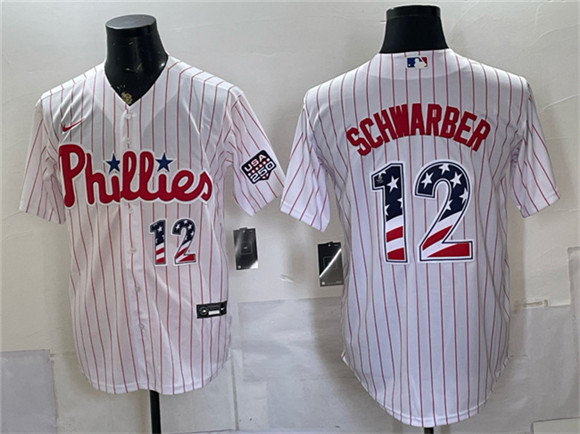 Philadelphia Phillies #12 Kyle Schwarber White USA 250 Fourth of July Home Stitched Baseball Jersey