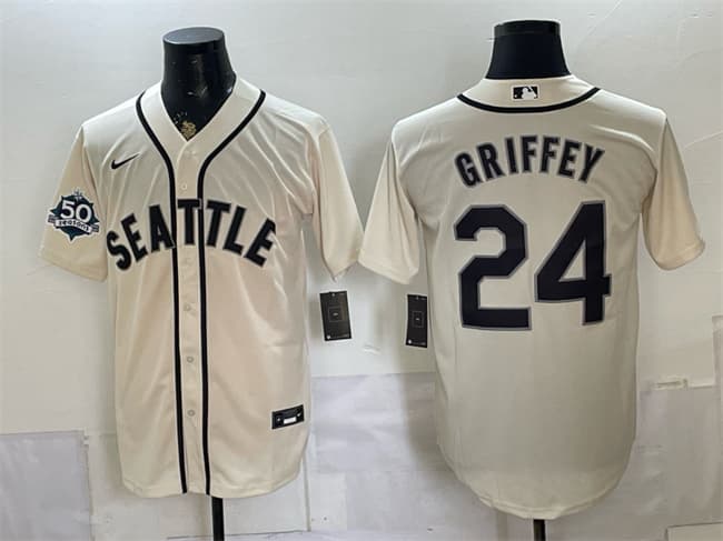 Seattle Mariners #24 Ken Griffey Jr. Cream 50th Anniversary Alternate Stitched Baseball Jersey