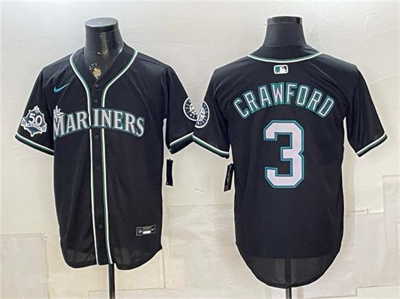 Seattle Mariners #3 J.P. Crawford Black 50th Anniversary Alternate Stitched Baseball Jersey Seattle Mariners #3 J.P. Crawford Black 50th Anniversary Alternate Stitched Baseball Jersey