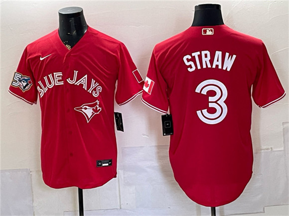 Toronto Blue Jays #3 Myles Straw Red 50 Seasons Patch Stitched Baseball Jersey