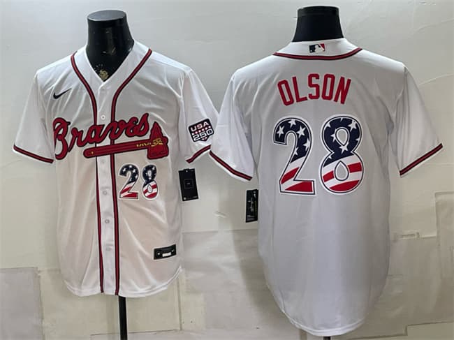Atlanta Braves #28 Matt Olson White USA 250 Fourth of July Home Stadium Stitched Baseball Jersey