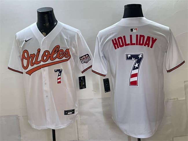 Baltimore Orioles #7 Jackson Holliday White USA 250 Fourth of July Home Stitched Baseball Jersey