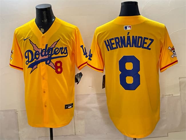 Los Angeles Dodgers x One Piece #8 Enrique Hernandez Yellow Vapor Premier Limited Stitched Baseball Jersey