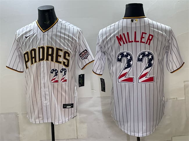 San Diego Padres #22 Mason Miller White USA 250 Fourth of July Home Stitched Baseball Jersey
