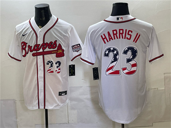 Atlanta Braves #23 Michael Harris II White USA 250 Fourth of July Home Stadium Stitched Baseball Jersey