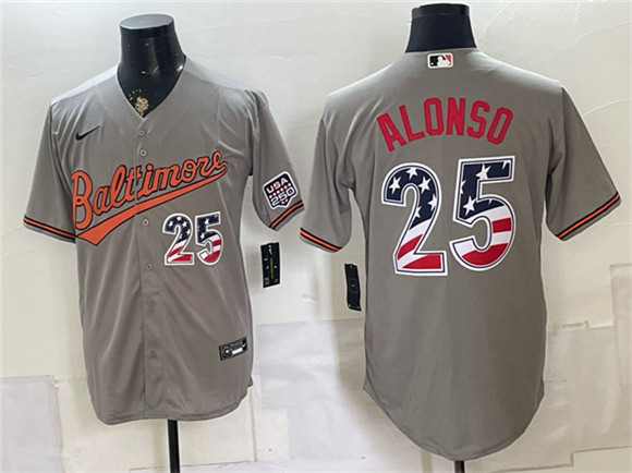 Baltimore Orioles #25 Pete Alonso Gray USA 250 Fourth of July Home Stitched Baseball Jersey