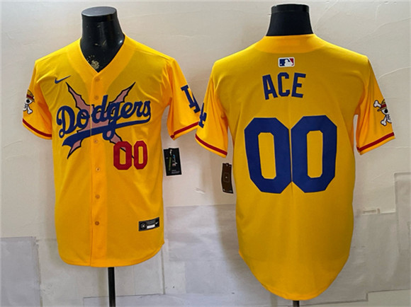 Los Angeles Dodgers x One Piece #00 Ace Yellow Vapor Premier Limited Stitched Baseball Jersey