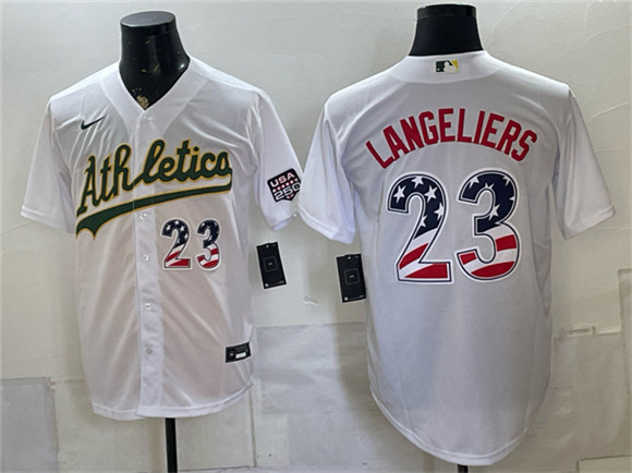 Oakland Athletics #23 Shea Langeliers White 250 Fourth of July Home Stadium Stitched Baseball Jersey