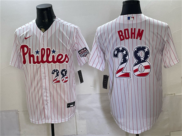 Philadelphia Phillies #28 Alec Bohm White USA 250 Fourth of July Home Stitched Baseball Jersey