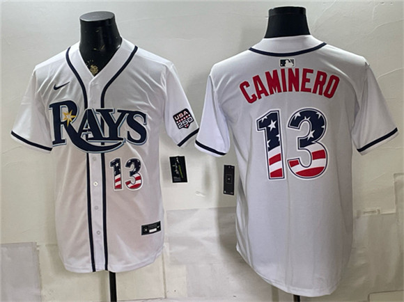 Tampa Bay Rays #13 Junior Caminero White 2026 USA 250 Fourth of July Home Stitched Baseball Jersey