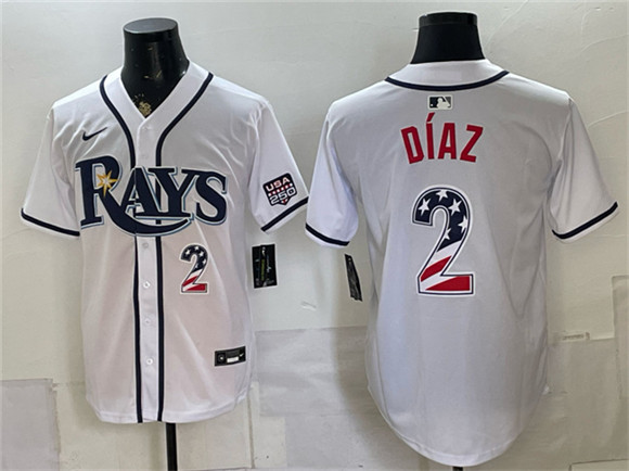 Tampa Bay Rays #2 Yandy D??az White 2026 USA 250 Fourth of July Home Stitched Baseball Jersey