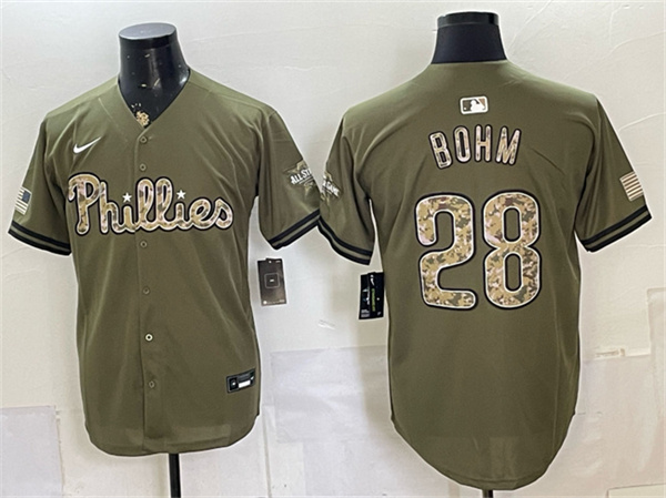 Philadelphia Phillies #28 Alec Bohm Olive 2026 Armed Forces Day Stitched Baseball Jersey