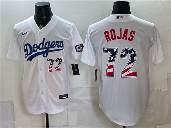 Los Angeles Dodgers #72 Miguel Rojas White USA 250 Fourth of July Home Stitched Baseball Jersey