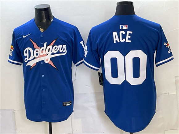Los Angeles Dodgers x One Piece #00 Ace Royal Vapor Premier Limited Stitched Baseball Jersey