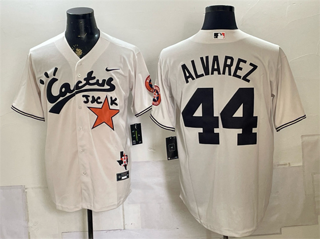 Houston Astros #44 Yordan Alvarez Cream Cactus Jack Vapor Premier Limited Stitched Baseball Jersey Houston Astros #44 Yordan Alvarez Cream Cactus Jack Vapor Premier Limited Stitched Baseball Jersey