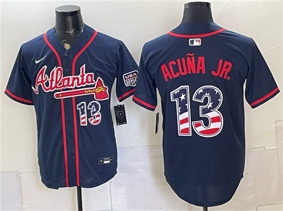 Atlanta Braves #13 Ronald Acu?a Jr. Navy USA 250 Fourth of July Home Stadium Stitched Baseball Jersey
