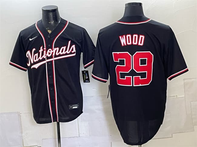 Washington Nationals #29 James Wood 2026 Fashion Replica Black Out Stitched Baseball Jersey
