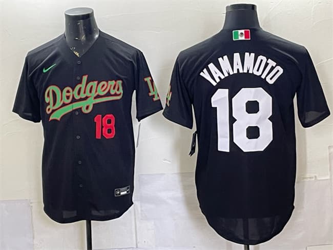 Los Angeles Dodgers #18 Yoshinobu Yamamoto Black Mexico Limited Stitched Baseball Jersey