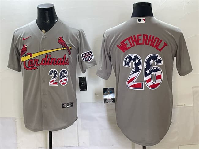 St. Louis Cardinals #26 JJ Wetherholt Gray USA 250 Fourth of July Stitched Baseball Jersey