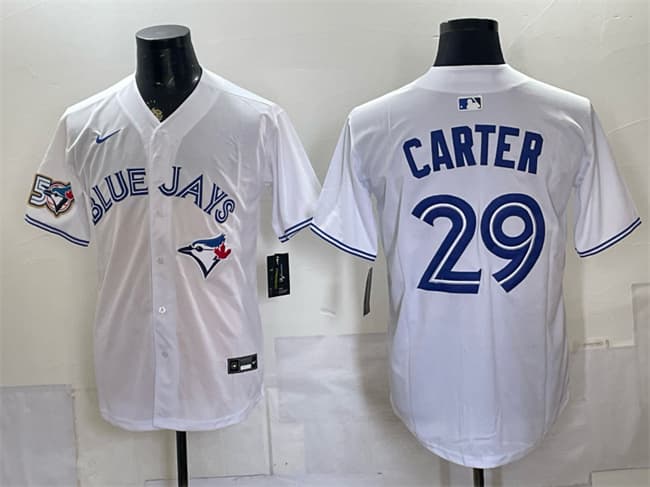 Toronto Blue Jays #29 Joe Carter White 50 Seasons Patch Stitched Baseball Jersey