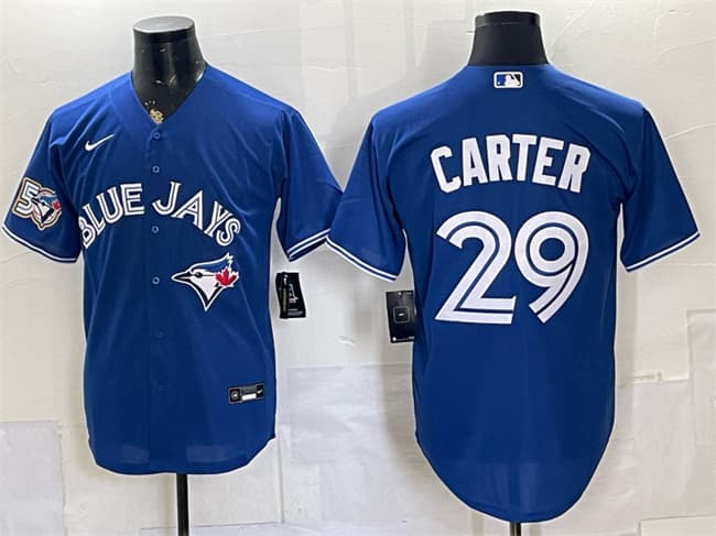 Toronto Blue Jays #29 Joe Carter Royal 50 Seasons Patch Stitched Baseball Jersey