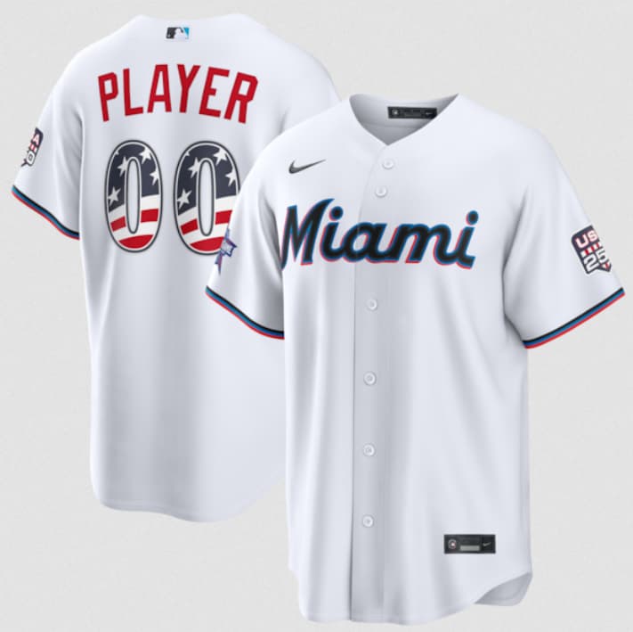 Miami Marlins Active Player Custom White 2026 All-Star Edition Stars & Stripes & USA 250 Fourth of July Home Stadium Stitched Baseball Jersey Miami Marlins Active Player Custom White 2026 All-Star Edition Stars & Stripes & USA 250 Fourth of July Home Stadium Stitched Baseball Jersey