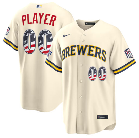 Milwaukee Brewers ACTIVE PLAYER Custom Cream 2026 All-Star Edition Stars & Stripes USA 250 Patch Stitched Jersey Milwaukee Brewers ACTIVE PLAYER Custom Cream 2026 All-Star Edition Stars & Stripes USA 250 Patch Stitched Jersey