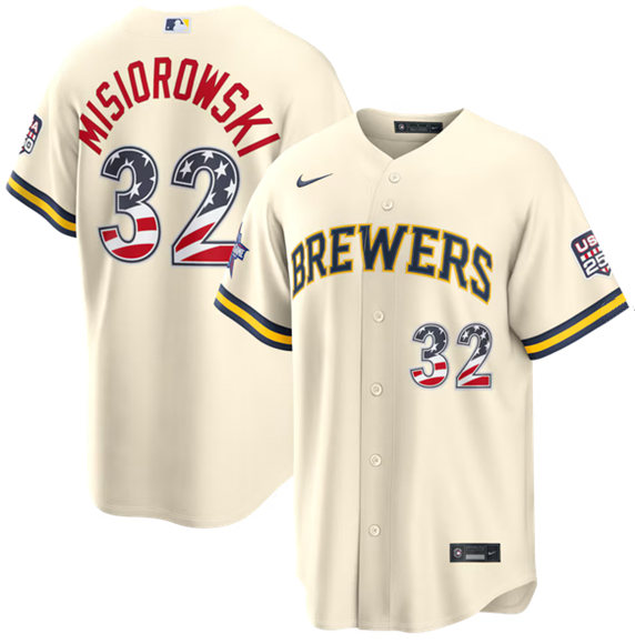 Milwaukee Brewers #32 Jacob Misiorowski Cream 2026 All-Star Edition Stars & Stripes USA 250 Patch Stitched Baseball Jersey
