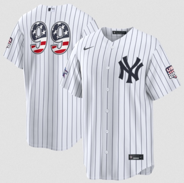 New York Yankees #99 Aaron Judge White 2026 All-Star Edition Stars & Stripes & USA 250 Fourth of July Home Stadium Stitched Baseball Jersey