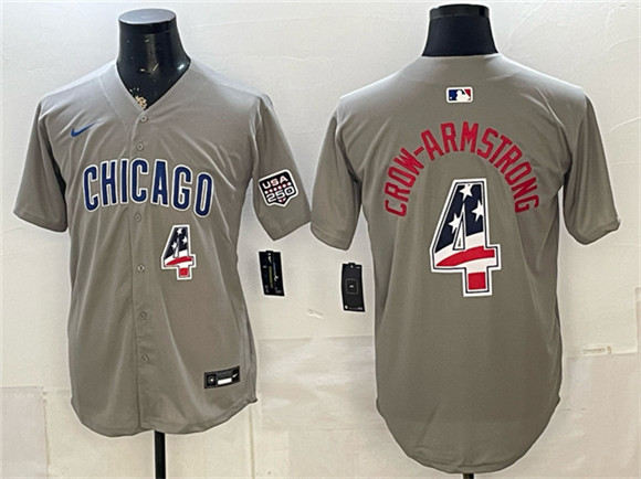 Chicago Cubs #4 Pete Crow-Armstrong Gray 2026 USA 250 Fourth of July Stitched Baseball Jersey