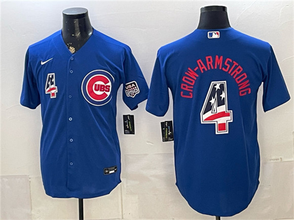 Chicago Cubs #4 Pete Crow-Armstrong Royal 2026 USA 250 Fourth of July Stitched Baseball Jersey