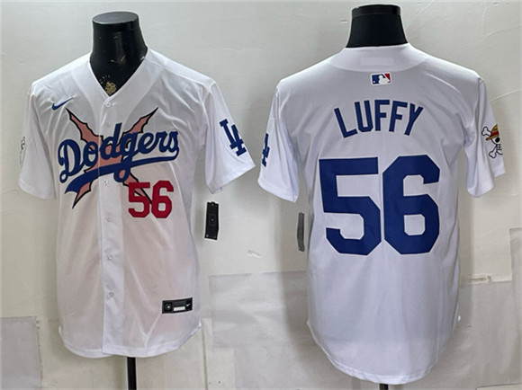 Los Angeles Dodgers x One Piece #56 Luffy White Vapor Premier Limited Stitched Baseball Jersey