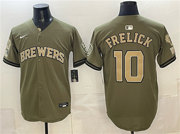 Milwaukee Brewers #10 Sal Frelick Olive 2026 Armed Forces Day Stitched Baseball Jersey