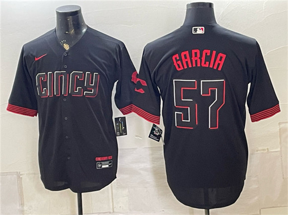 Cincinnati Reds #57 Julian Garcia Black City Connect Cool Base Stitched Baseball Jersey Cincinnati Reds #57 Julian Garcia Black City Connect Cool Base Stitched Baseball Jersey